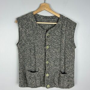 HANDMADE Knit Sweater Vest Med Heathered Grey Cable Knit Pockets Granny Casual